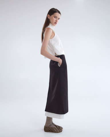 Юбка из шерсти с подъюбником из хлопка елочка шоколад/экрю