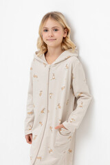 халат  для девочки  К 5764-1/бежевый,кролики и цветы