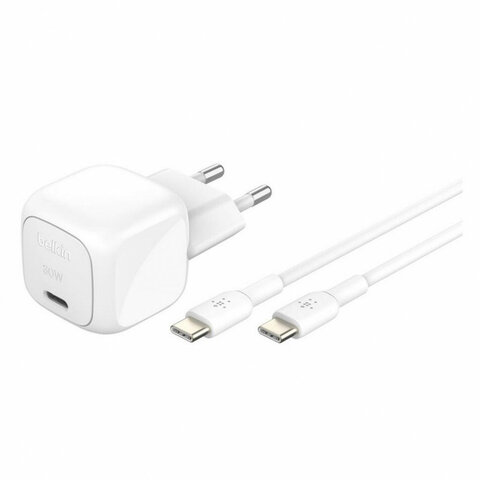 Зарядка Belkin Wall Charger BoostCharge USB-C 30W с кабелем USB-C/USB-C PD, 1м, белый