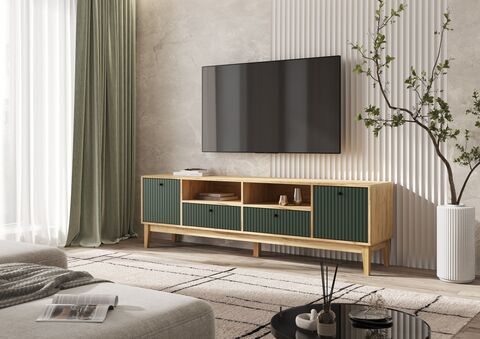 Оливия Тумба ТВ 2 двери 2 ящика (Браш Мени Грин, Дуб Крафт )