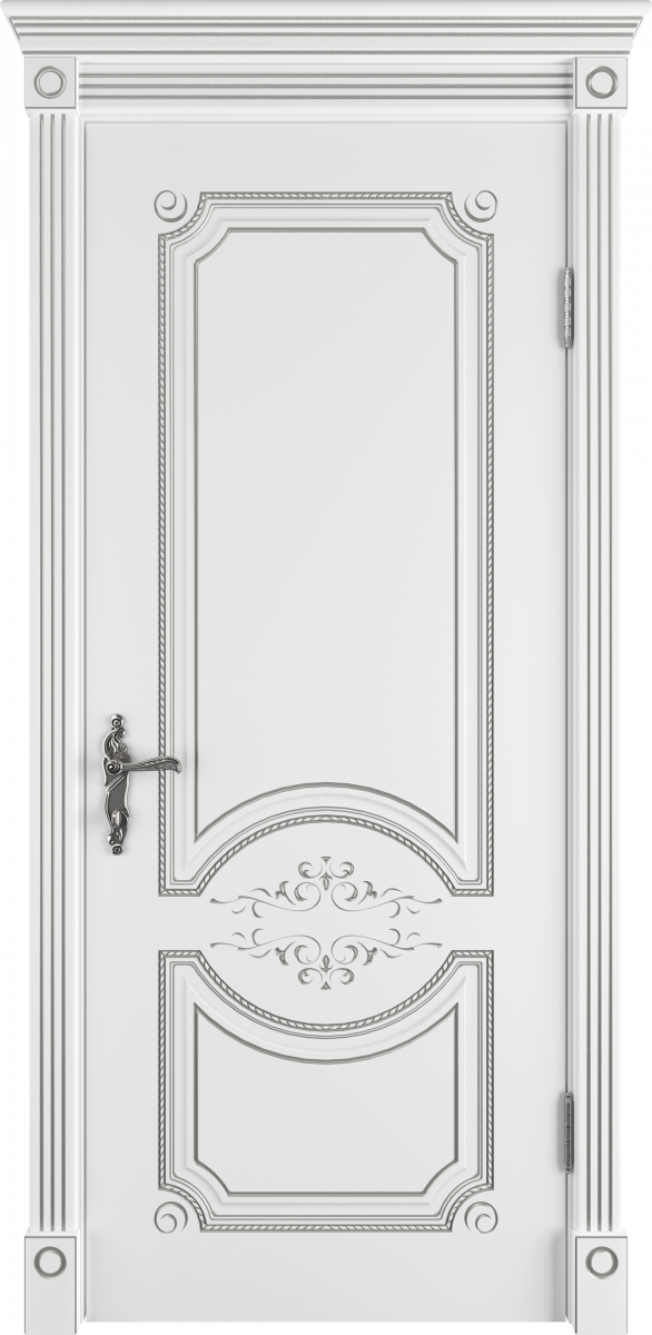 Дверь межкомнатная белая Владимирская фабрика дверей Классик Люкс Милана 3Д, цвет полар/патина серебро, эмаль, глухая