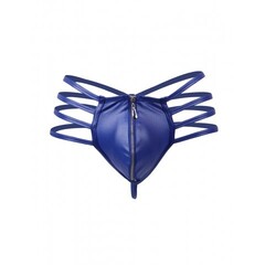 Кожаные мужские стринги Ohyeah Zipper Blue, на молнии со стрепами, L