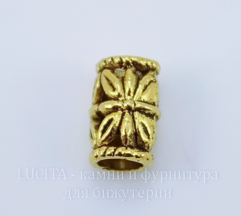 Бусина металлическая 10х6 мм (цвет - античное золото), 10 штук
