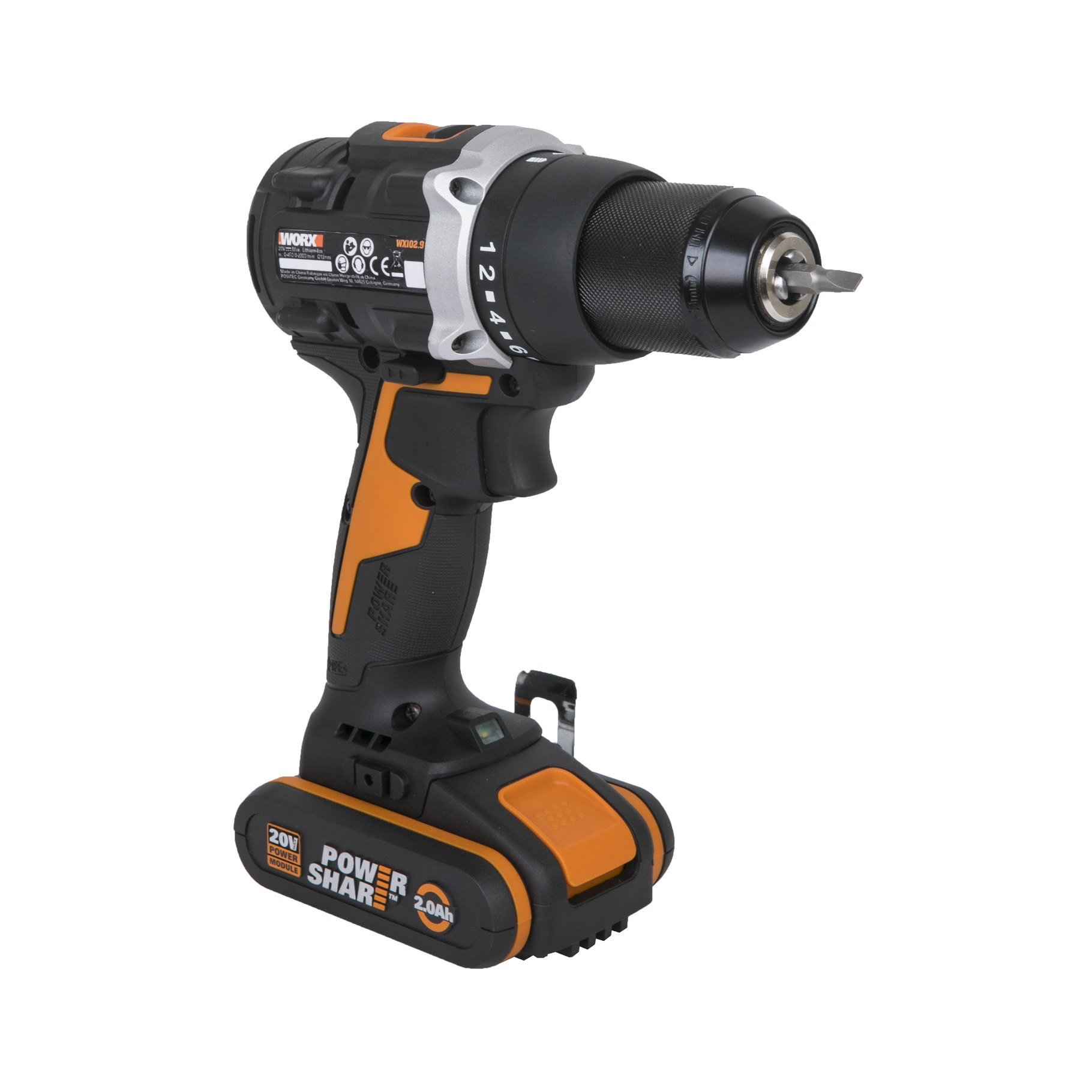 Дрель-шуруповерт аккумуляторная WORX WX102, 20В, 60Нм, бесщеточная, 2Ач х2, ЗУ, кейс