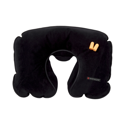 Дорожная надувная подушка WENGER Inflatable Neck Travel Pillow с чехлом и берушами, флис, черная (611885) | Wenger-Victorinox.Ru