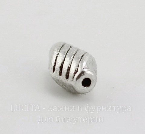 Бусина металлическая "Полосатая" 10х6 мм (цвет - античное серебро), 10 штук