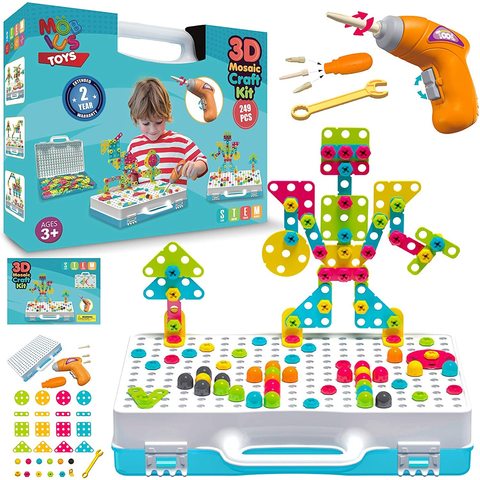 249pcs creative DIY assembly 3D puzzle with screw driver mosaic puzzle toy box for kids