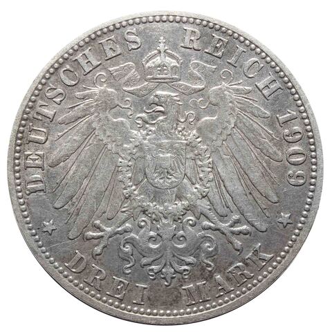 3 марки. Король Отто. (D) Германия-Бавария. 1909 год. Серебро. VF-XF