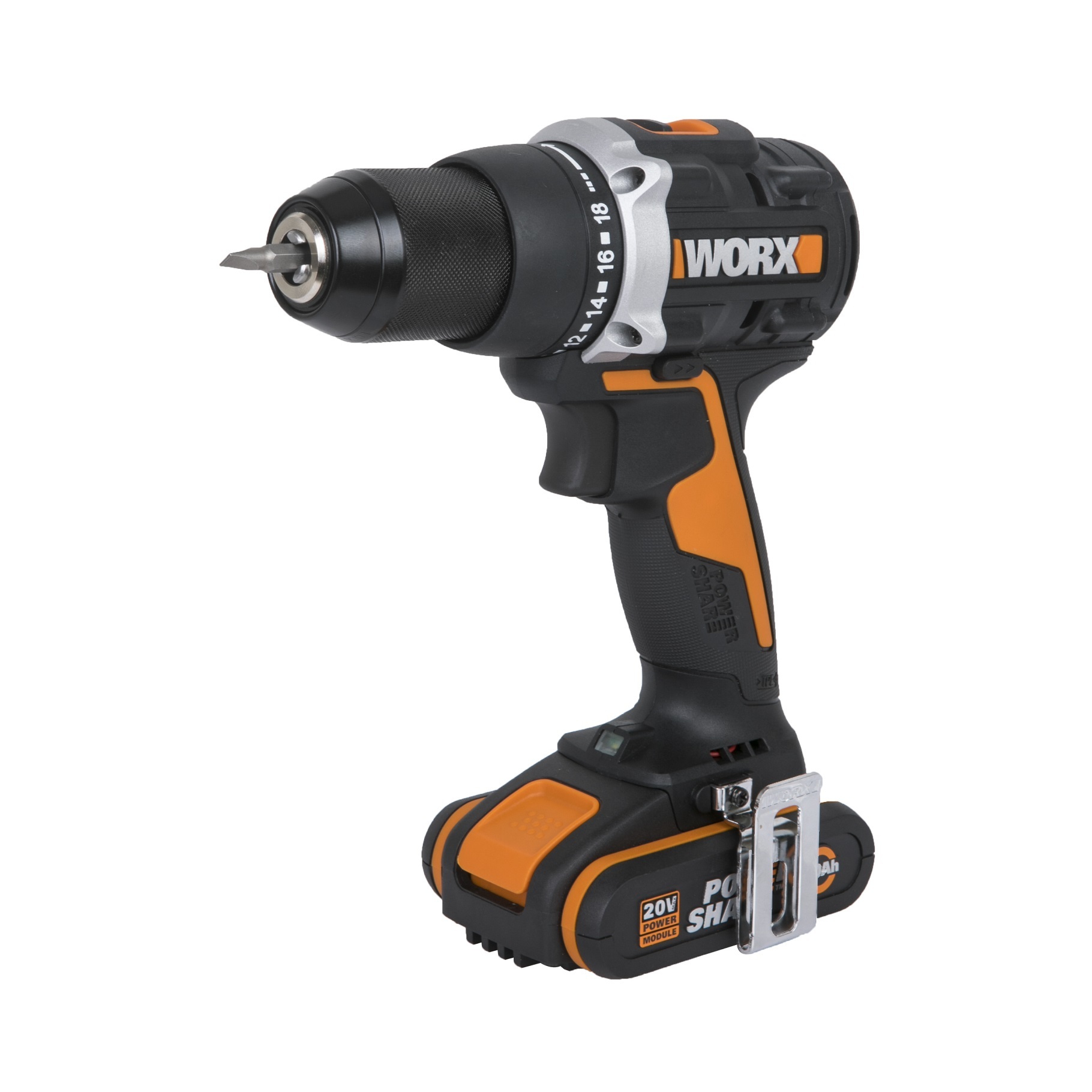 Дрель-шуруповерт аккумуляторная WORX WX102, 20В, 60Нм, бесщеточная, 2Ач х2, ЗУ, кейс