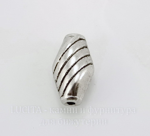 Бусина металлическая "Полосатая" 10х6 мм (цвет - античное серебро), 10 штук
