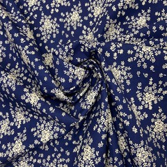 Ткань хлопок  синий в белый цветочек 2168