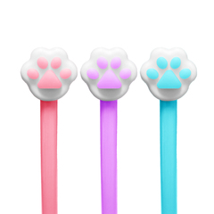 Набор синих детских шариковых ручек 12 шт, с резиновой фигуркой кошачья лапка, MC-Basir, разноцветный корпус, наконечник 0.5 мм, неавтоматическая, игольчатый синий стержень для письма