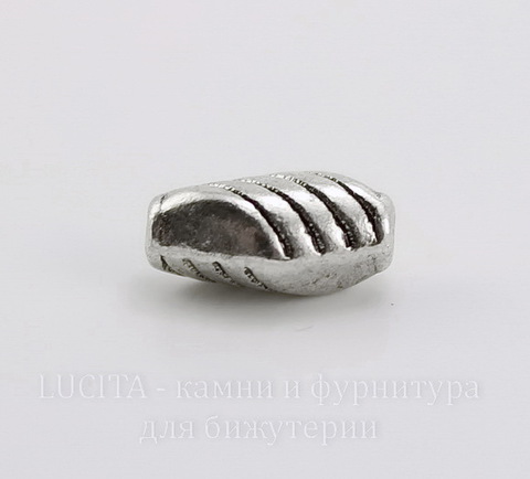 Бусина металлическая "Полосатая" 10х6 мм (цвет - античное серебро), 10 штук