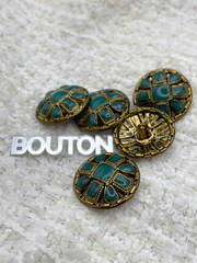Пуговицы бронзовый металл с бирюзовой (сине-зеленой) эмалью и квадратными деталями