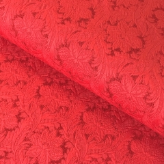 Мерный лоскут 1,0 м жаккард красный с цветами 3270