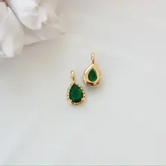 Подвеска Капля с тёмно-зелёным фианитом, 15*8 мм, позолота, П419