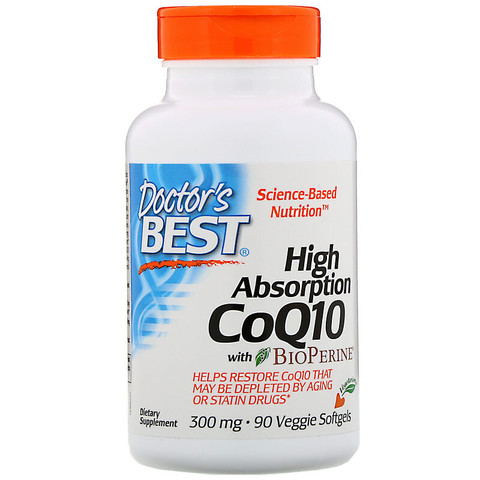 Doctor's Best, Коэнзим Q10 с высокой степенью всасывания, с BioPerine, 300 мг, 90 растительных мягких таблеток