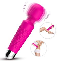 Ярко-розовый wand-вибратор с рельефной ручкой - 20 см. - 