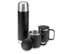 Набор «Лисбон»: термос и 2 термокружки v.2, черный/серебристый