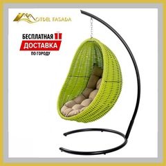 Кресло-кокон подвесной напольный Зеленый с Светло-серой подушкой (Комплект)
