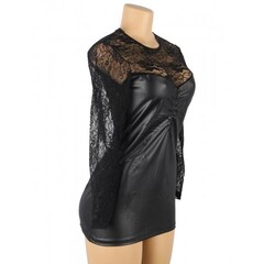 Кожаное платье с кружевной отделкой Ohyeah Sexy lace +стринги, XL