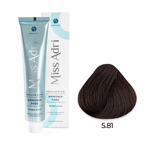 Крем-краска для волос ADRICOCO Miss Adri Brazilian Elixir Ammonia free 5.81 св корич шок пеп 100 мл