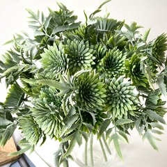 Искусственная зелень  - календула флористическая, Зеленая пепельная, 3 объемные ветки, букет 31 см.