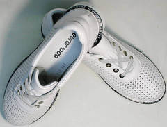 Туфли со шнурками женские кожаные кроссовки с перфорацией Evromoda 215.314 All White.