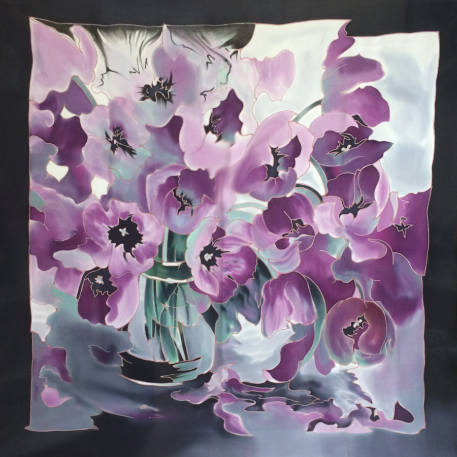Шёлковый платок Тюльпановая весна C-60