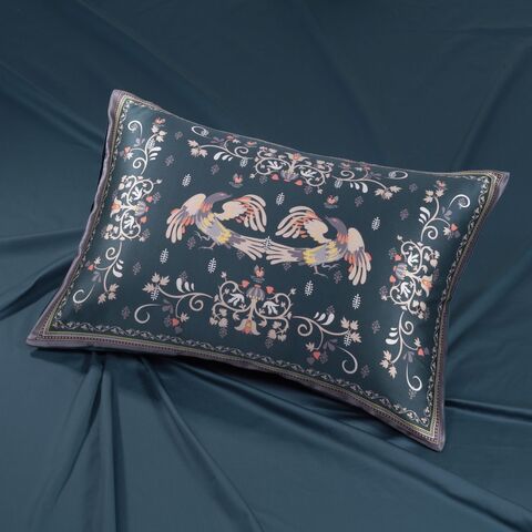 Наволочка 50x70 Mollen Мезенская роспись темно-бирюзовая хлопковая