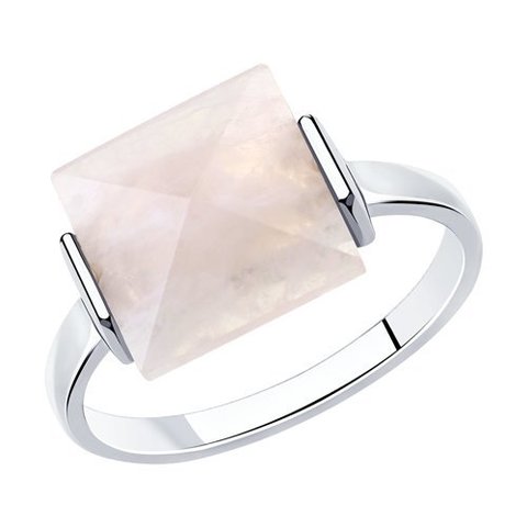92011969 - Кольцо из серебра с  квадратным, розовым кварцем