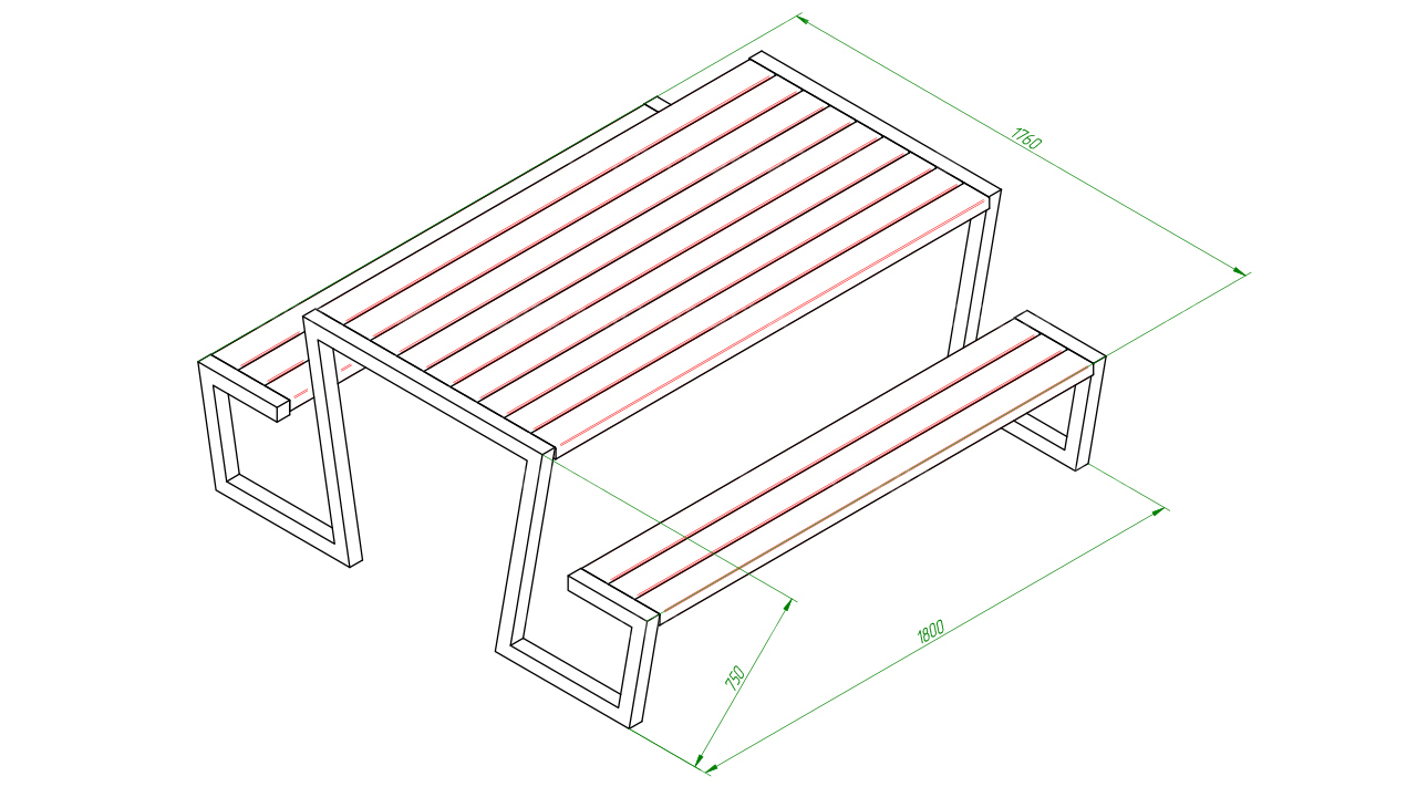 Скамейка для двоих со столиком чертеж