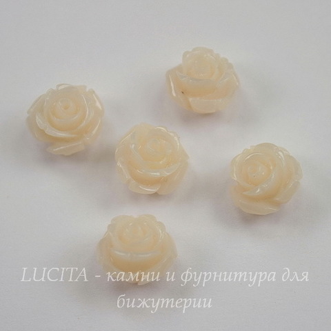 Бусина Коралл (искусств, тониров), "Роза", цвет - кремовый, 11х11х8 мм