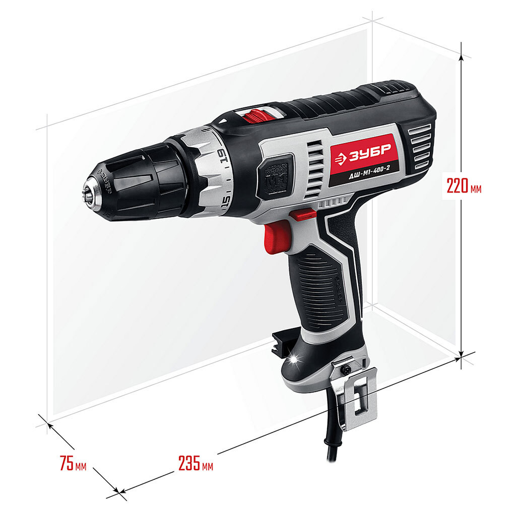 ЗУБР 400 Вт, 40 Нм, сетевая дрель-шуруповерт (ДШ-М1-400-2)