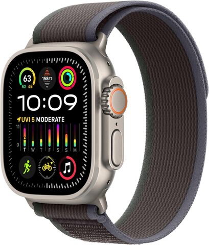 Умные часы Apple Watch Ultra 2 49 мм  натуральный титан, ремешок Trail синего/черного цвета (S/M)
