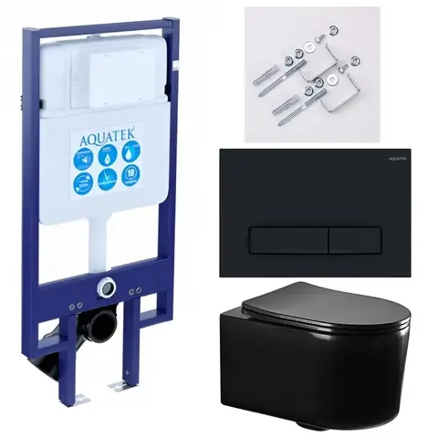 Aquatek SET Aquatek МИЯ-MB-025 4в1 SET Aquatek МИЯ-MB-025 4в1 (рама Aquatek Standard INS-0000020+ крепеж KKI-0000002+клавиша KDI-0000025+унитаз AQ2004-MB с тонким сиденьем soft-close
