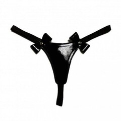 Стринги из эко-кожи лаковые с бантиками