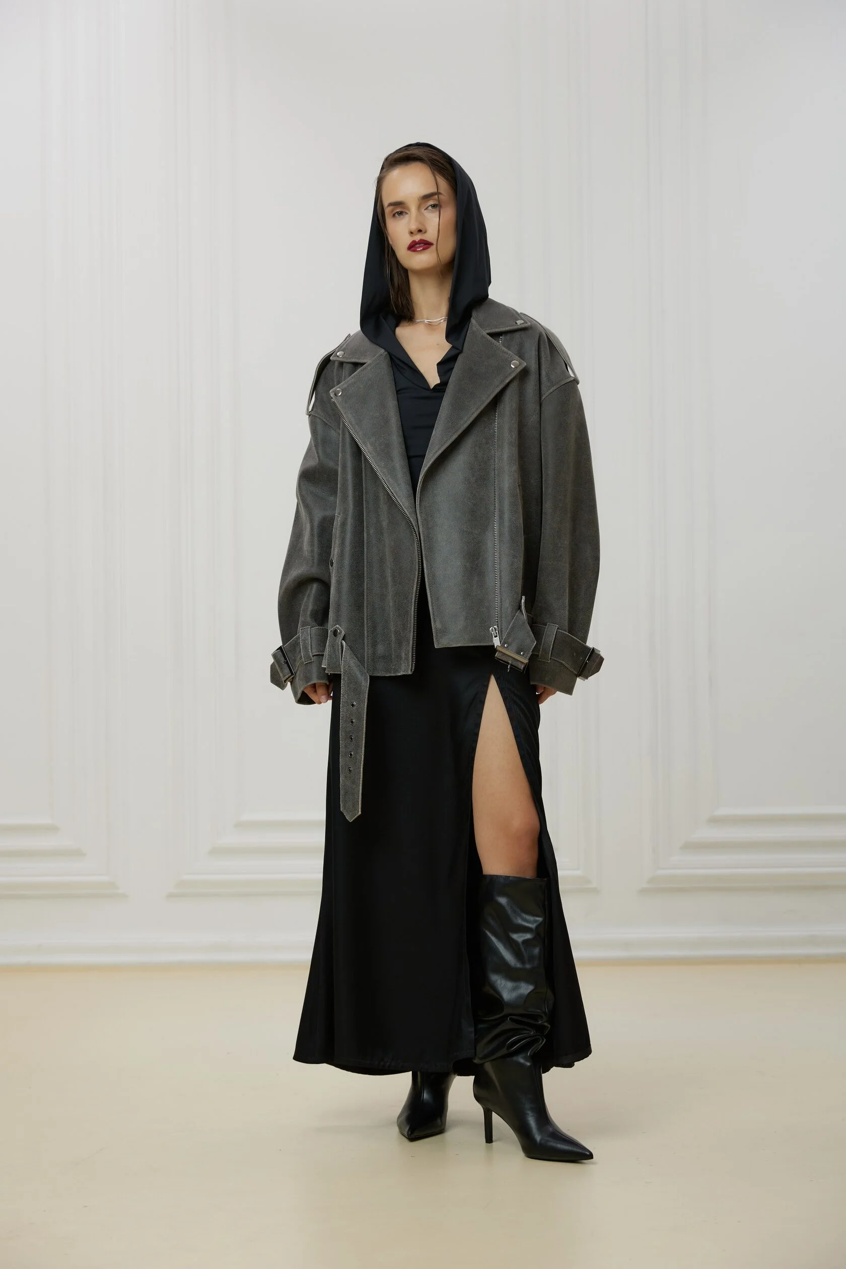 Косуха Oversize Vintage с ремешками, Серый