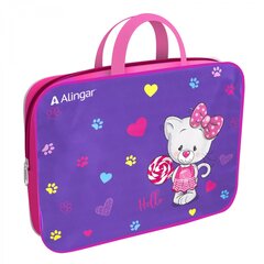 
          Папка с ручками 1 отделение, А4 260х340х80 мм, Alingar, ПВХ, ручки тесьма, дизайн с одной стороны, молния сверху, внутр. карман, "Нежный котенок"