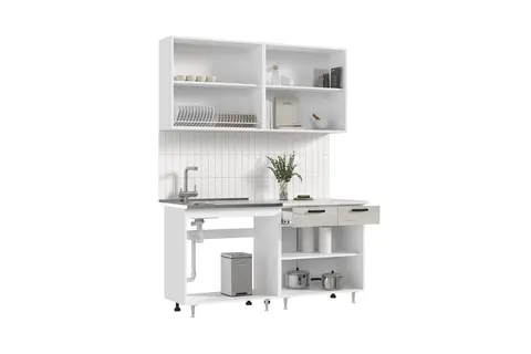 ЛДСП Кухня Рио NEW 1,6м   (490) (Дуб Крафт Белый, Белый (Антарес))