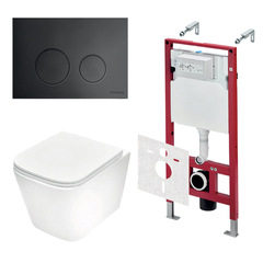 TECE K401115WCS TECEspring Base Комплект 4 в 1 инсталяция, панель смыва LT с круглыми кнопками, черный мат., унитаз модель S фото