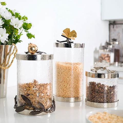 Банка для сыпучих продуктов 25см Michael Aram Оливковая ветвь Золотой гранат