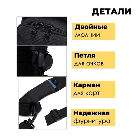 Картинка рюкзак однолямочный Ozuko 9805 Black - 3