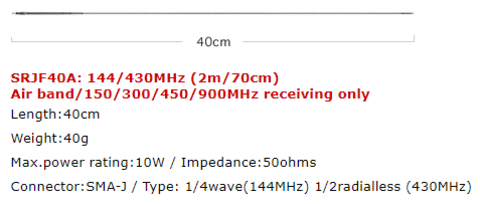 Двухдиапазонная антенна для портативных радиостанций VHF / UHF диапазонов DIAMOND SRJF40A (разъем SMA female)