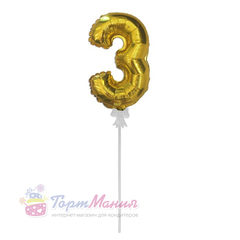 Топпер воздушный шарик «Цифра 3» золотой