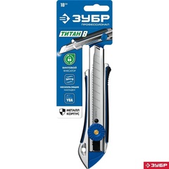 ЗУБР Титан-В, 18 мм, металлический обрезиненный нож с винтовым фиксатором, Профессионал (09178)