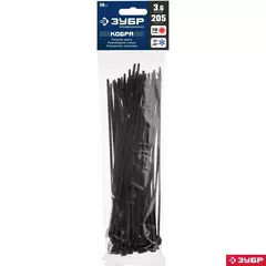 ЗУБР КОБРА, 3.6 x 205 мм, нейлон РА66, 50 шт, черные, кабельные стяжки с плоским замком, Профессионал (30935-36-205)