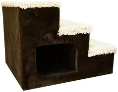 Зооник дом-ступеньки для собак мелких пород, мех одн.+ ковролин выс. (510х445х385мм) коричневый