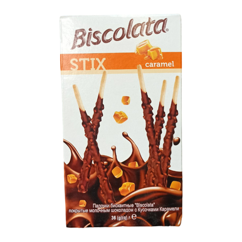 Палочки BISCOLATA STIX HAZELNUT с молочным шоколадом и кусочками карамели 32г