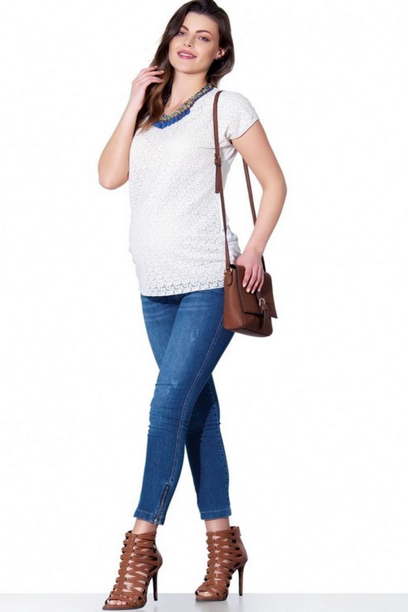Фото джинсы для беременных EBRU, зауженные, высокая трикотажная вставка из стрейчевого денима от магазина СкороМама, голубой, размеры.